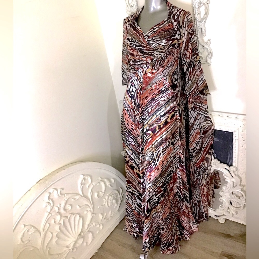VINTAGE Donna Rico Silk Halter Cape Maxi Dress